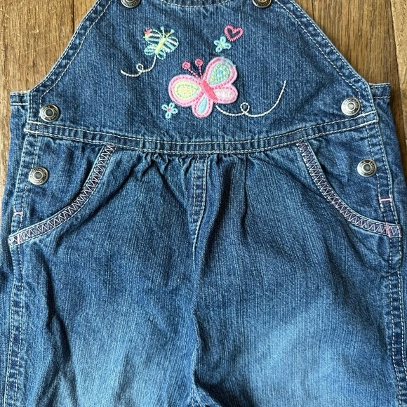 Vintage 90s Overalls Baby Girl Size 6-9 M Sonoma Butterfly Bib Embroidered - Picture 3 of 10
